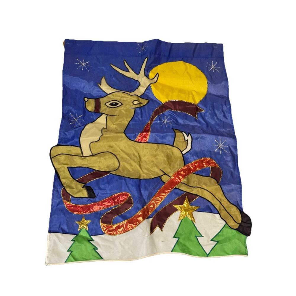 VTG Santa Reindeer Double-Sided Flag 27x39 Christmas Yard Holiday Decor READ